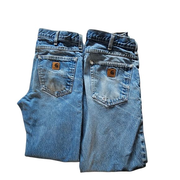 2 Pair Carhartt B18 PRW Jeans 32 X 32 Actual 31 X 31 Distressed Relaxed Fit Blue